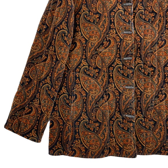Vintage Paisley Quilted Velvet Like Jacket Coat Toggle Buttons Mandarin Collar - Picture 3 of 16